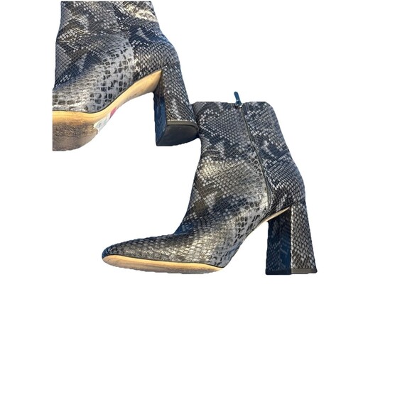Sam Edelman Sz 10 Snakeskin Leather Mid Boots Block Heel Square Toe Blk/ Grey - Picture 2 of 9